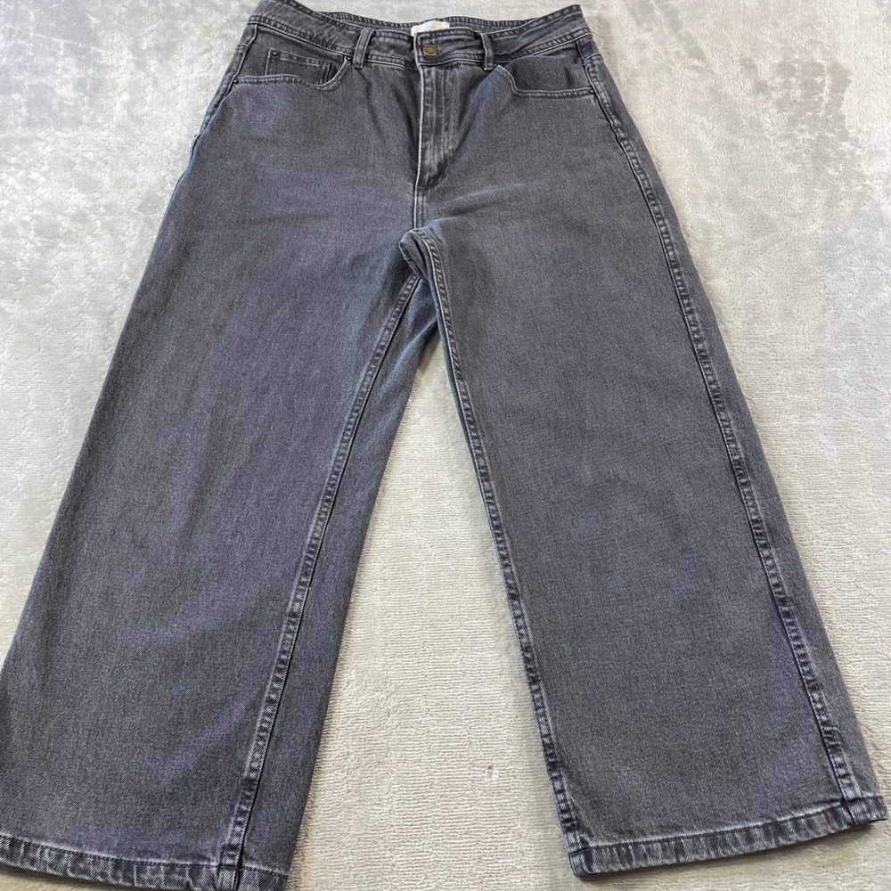 Sezane Denim Jeans Wide Leg Crop Womens 42 US 10 Gray High Rise Mom Casual